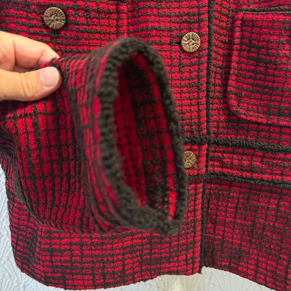St. John Black Label Red Black Tweed Knit Button Down Blazer Jacket Size 12 USA - Picture 7 of 14